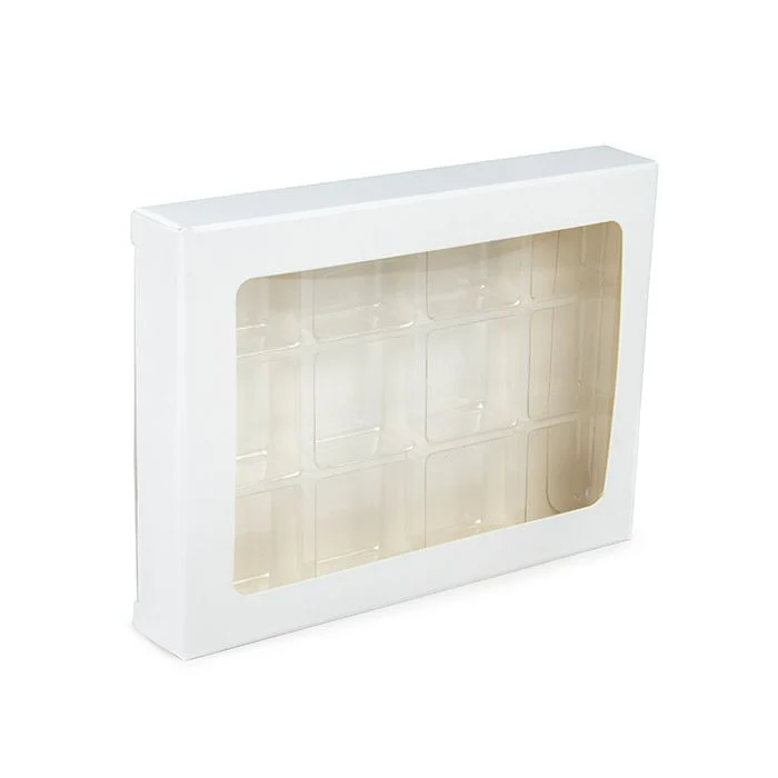Schachteln weiß für handgemachte Süßigkeiten, Quadratischer Einsatz 10.2x2.1x13.8 cm (25 Stück) [CNDY270W]