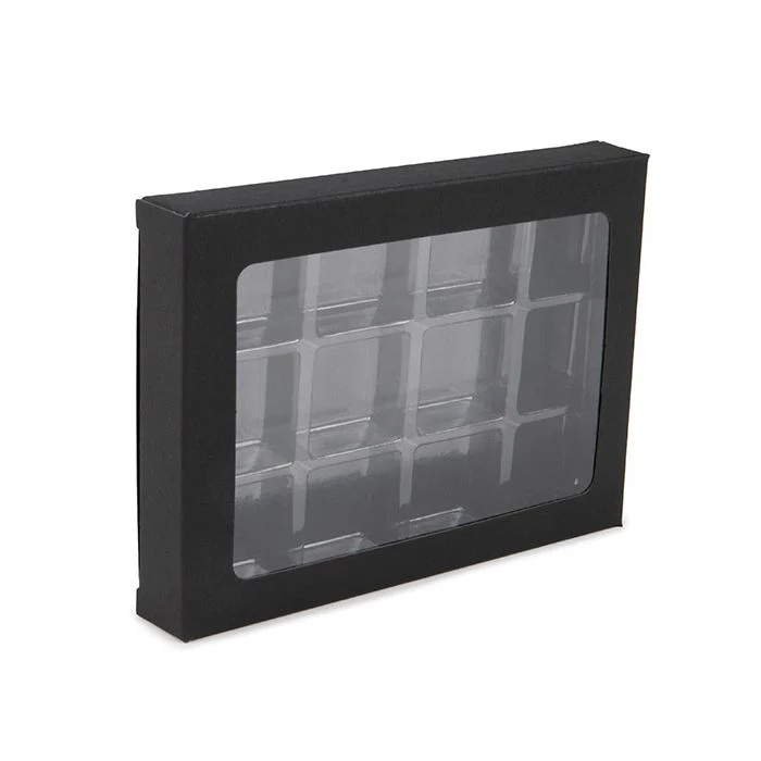 Schachteln schwarz für handgemachte Süßigkeiten, Quadratischer Einsatz 10.2x2.1x13.8 cm (25 Stück) [CNDY270B]