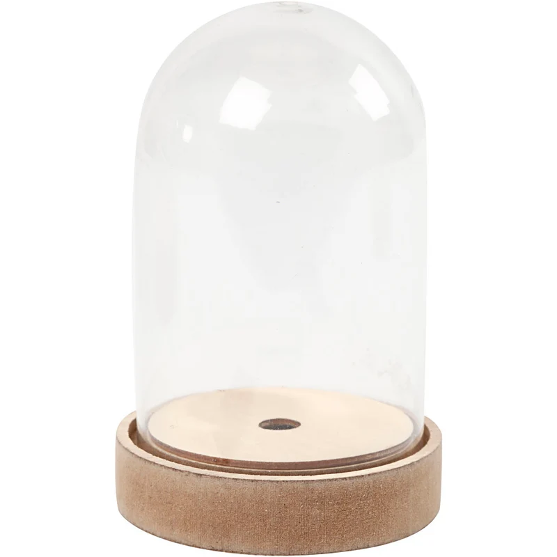Kunststoff-Glasglocke auf Holzfuß, H 12,5 cm, D 8 cm, 1 Pck [HOB-52161]