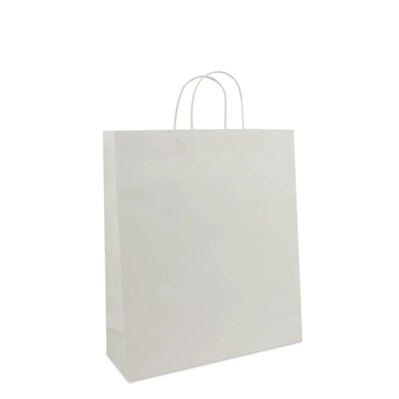 Papiertragetaschen mit gedrehte Griffe und Bodenkarton 35+12x40 cm Weiß (100 Stück) [FP-001040]