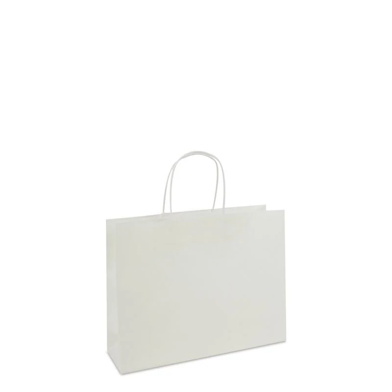 Papiertragetaschen mit gedrehte Griffe und Bodenkarton 32+10x25 cm Weiß (250 Stück) [FP-001032]