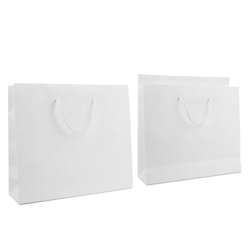 Luxuriöse Papiertaschen mit Klappe 40+12x35 cm Weiß (100 Stück) [FP-DPK156]