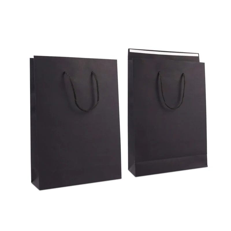 Luxuriöse Papiertaschen mit Klappe 30+10x42 cm Schwarz (100 Stück) [FP-DPK155]