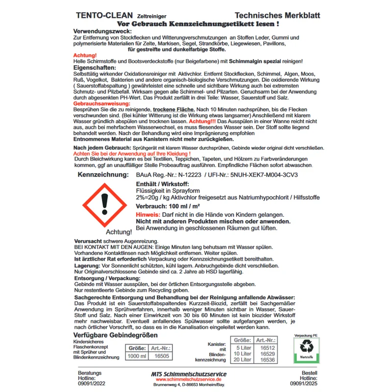 Tento-Clean Stockflecken- und Schimmelentferner 5 L