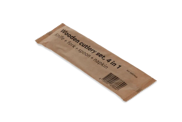 Besteckset aus Holz 4/1 Messer + Gabel + spoon + Serviette FSC (250 Stück) [TK-9987658]