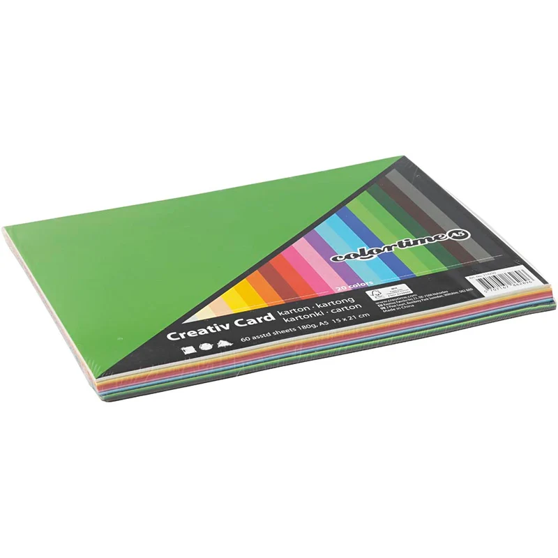 Farbkarton, A5 148x210 mm, 180 g, Sortierte Farben, 60Bl. sort. [HOB214250]