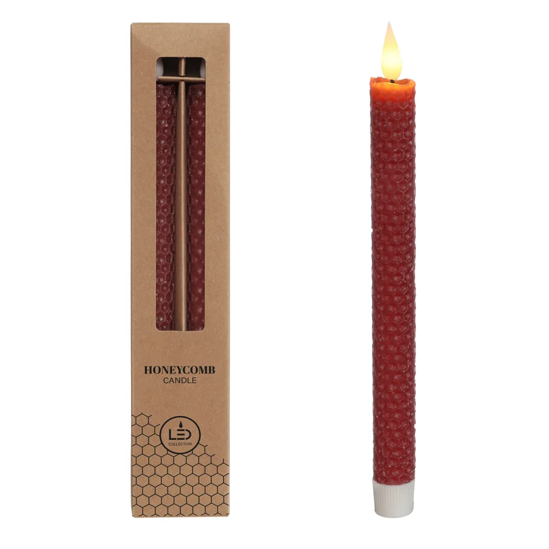 LED-Honigwabenkerze Ø2.2 h. 25cm Burgund (Satz 2 Stk.) [IFS-32681]