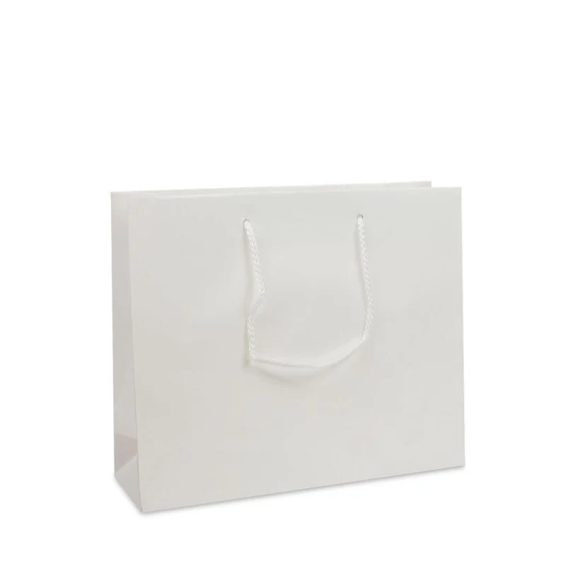 Luxuriöse Papiertaschen Glänzend 32+10x27 cm Weiß (100 Stück) [FP-DPK074]