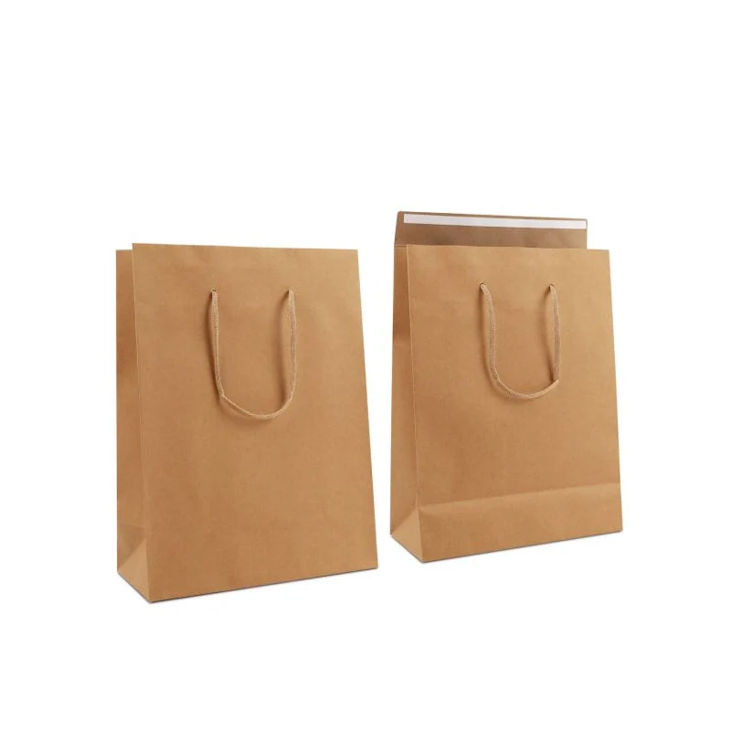Luxuriöse Papiertaschen mit Klappe 26+12x35 cm Braun (100 Stück) [FP-DPK150]