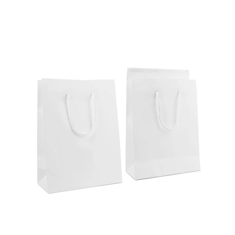 Luxuriöse Papiertaschen mit Klappe 26+12x35 cm Weiß (100 Stück) [FP-DPK148]