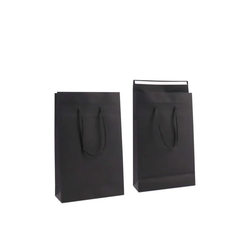 Luxuriöse Papiertaschen mit Klappe 20+8x32 cm Schwarz (100 Stück) [FP-DPK147]