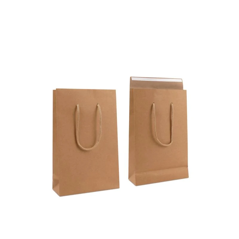 Luxuriöse Papiertaschen mit Klappe 20+8x32 cm Braun (100 Stück) [FP-DPK146]