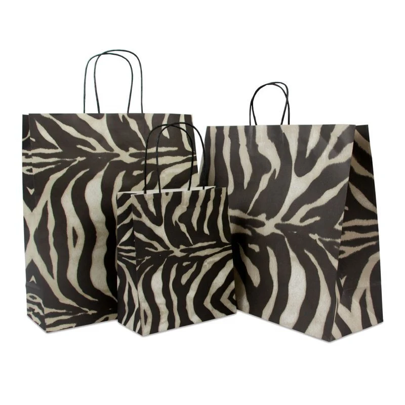 Papiertragetaschen mit gedrehte Griffe 36+12x41 cm Zebra (150 Stück) [FP-DPT029]