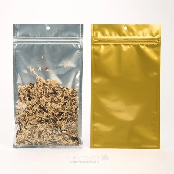 Druckverschlussbeutel Transparent/Gold 10.2x16.5cm mit Aufhängeloch (100 Stück) [HZBB5CG]