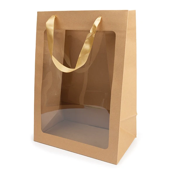 Geschenkbeutel Kraft mit Sichtfenster 24,9x15,2x35,1 cm (10 Stück) [GMBW3K]