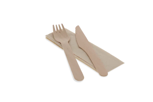 Besteckset aus Holz 3/1 Messer + Gabel + Serviette (250 Stück) [TK-9987657]
