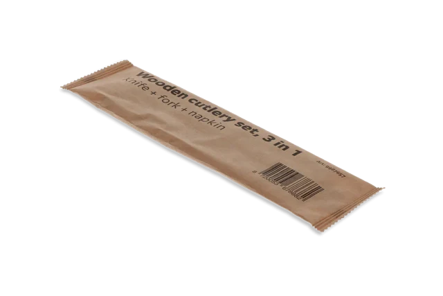 Besteckset aus Holz 3/1 Messer + Gabel + Serviette (250 Stück) [TK-9987657]