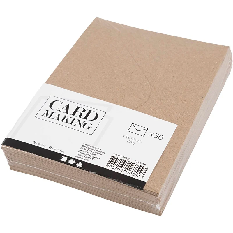 Recycelte Briefumschläge C6 Naturbraun 11.5x16cm - 120g/m2 (50 Stück) [HOB20530]