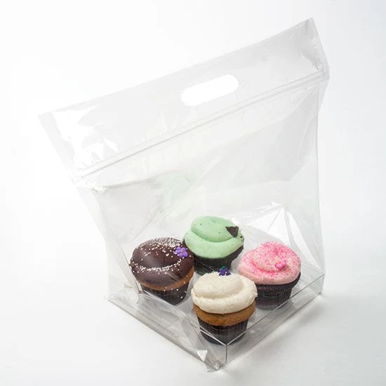 Cupcake Tragetaschen mit Verschluss für4 Stück (+ Einsatz) 10,2x7,8x15,2cm (100 Stück) [CZHB2]