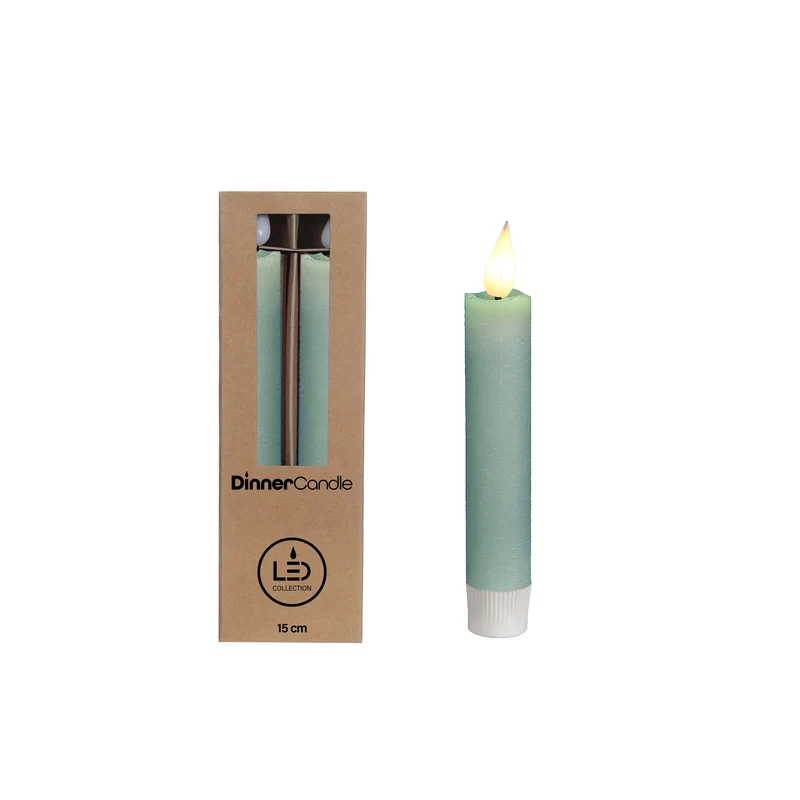 LED-Kerze h.21cm Ø2,1 cm rustikale Oberfläche Eukalyptus grün (Set 2 Stk.) [IFS-32545]