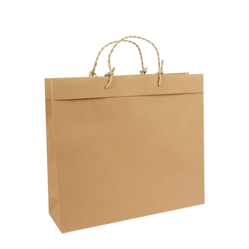 Luxuriöse recycelte Kraftpapiertaschen mit Umschlag 40+12x35 cm Braun (100 Stück) [FP-DPK062]