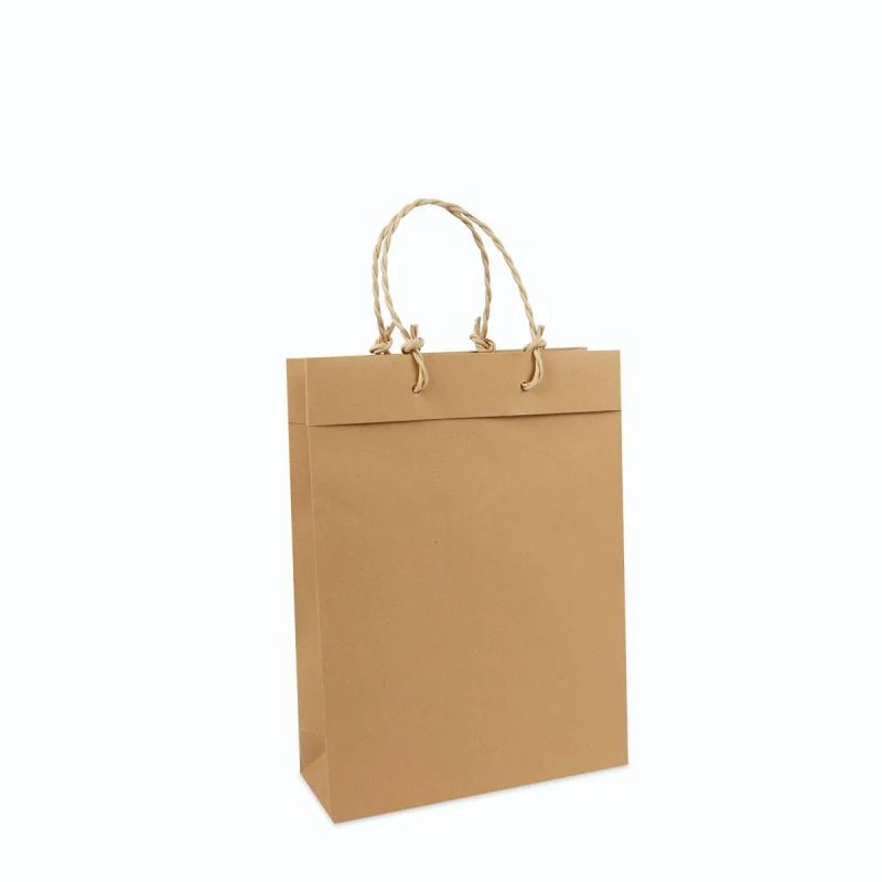 Luxuriöse recycelte Kraftpapiertaschen mit Umschlag 26+10x35 cm Braun (100 Stück) [FP-DPK060]