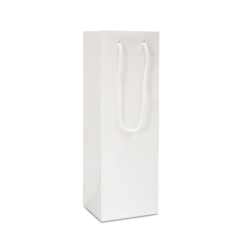 Luxuriöse Papier-Weinflaschentaschen - Glänzend 12+10x35 cm Weiß (100 Stück) [FP-DPK043W]