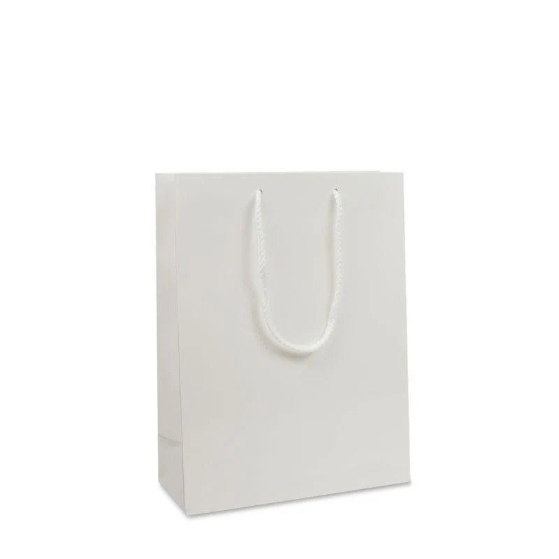 Luxuriöse Papiertaschen Glänzend 25+11x33 cm Weiß (100 Stück) [FP-DPK042]