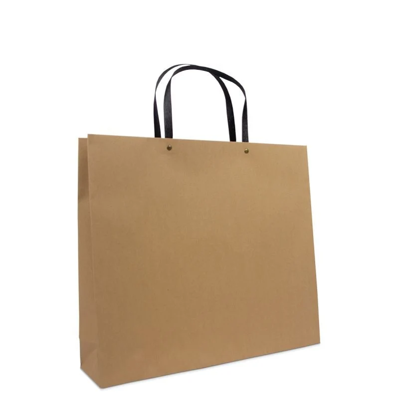 Luxuriöse ökologische Papiertaschen mit schwarzen Kraftpapier-Henkeln 40+10x35 cm Braun (100 Stück) [FP-DPK124]
