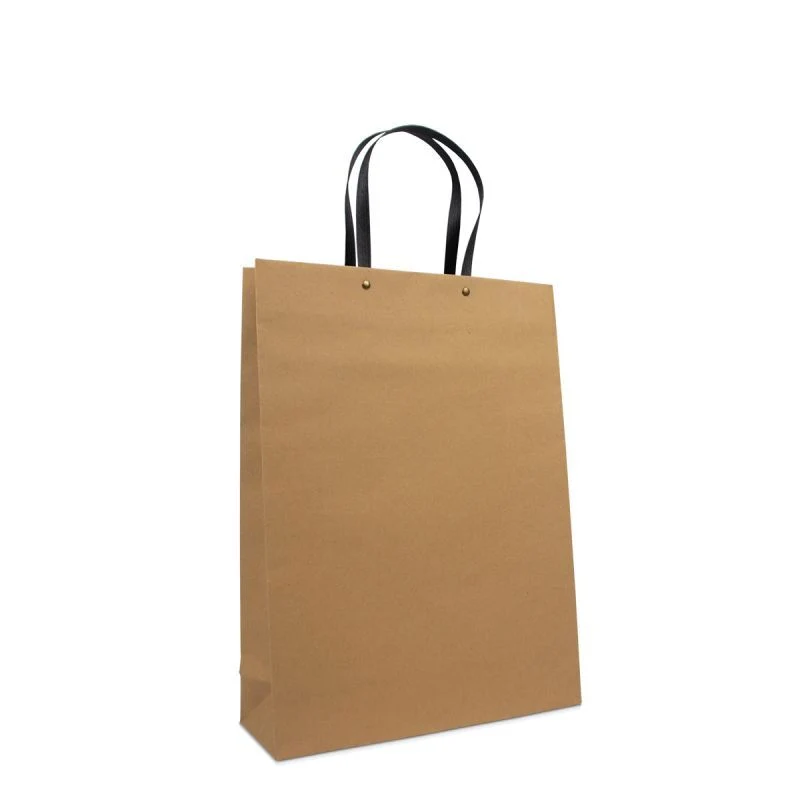 Luxuriöse ökologische Papiertaschen mit schwarzen Kraftpapier-Henkeln 30+10x40 cm Braun (100 Stück) [FP-DPK123]