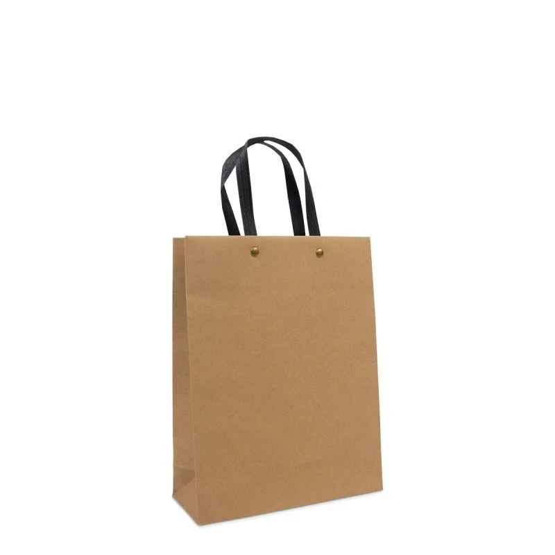 Luxuriöse ökologische Papiertaschen mit schwarzen Kraftpapier-Henkeln 20+8x26 cm Braun (100 Stück) [FP-DPK122]