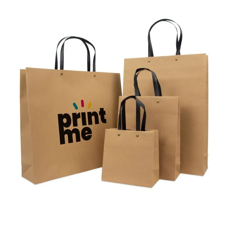 Luxuriöse ökologische Papiertaschen mit schwarzen Kraftpapier-Henkeln 16+8x16 cm Braun (100 Stück) [FP-DPK121]