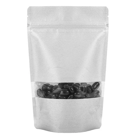 Standbodenbeutel Reispapier Silber 14.9x8.9x23.2cm | 310 Gramm mit Fenster (100 Stück) [ZBGR7S]