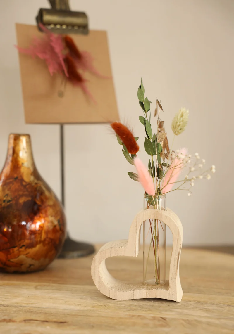 Holzherz mit Reagenzglas 10 x 5 h.11 cm (6 Stk.) [IFS-29638]