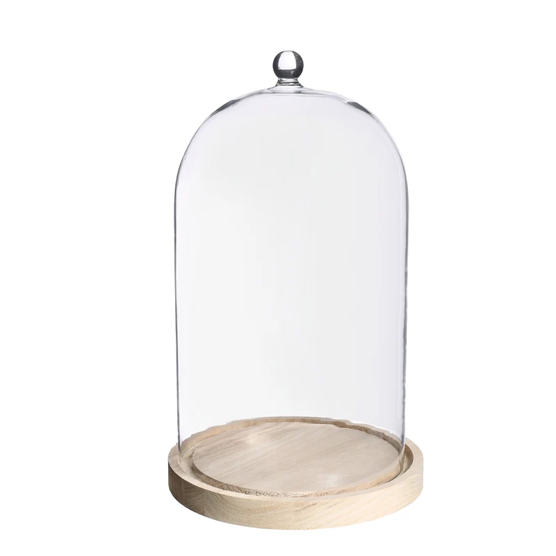 Glashaube mit Glasknopf mit Holzsockel Ø17 h.28 cm (1 Stk.) [IFS-29315]