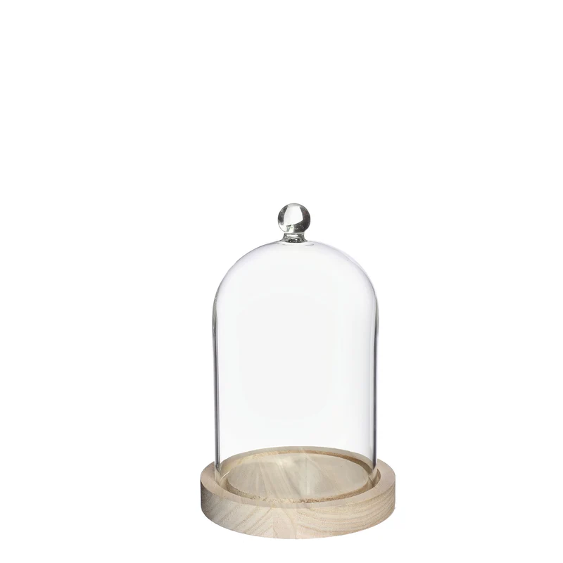 Glashaube mit Glasknopf mit Holzsockel Ø12 h.18 cm (1 Stk.) [IFS-29313]