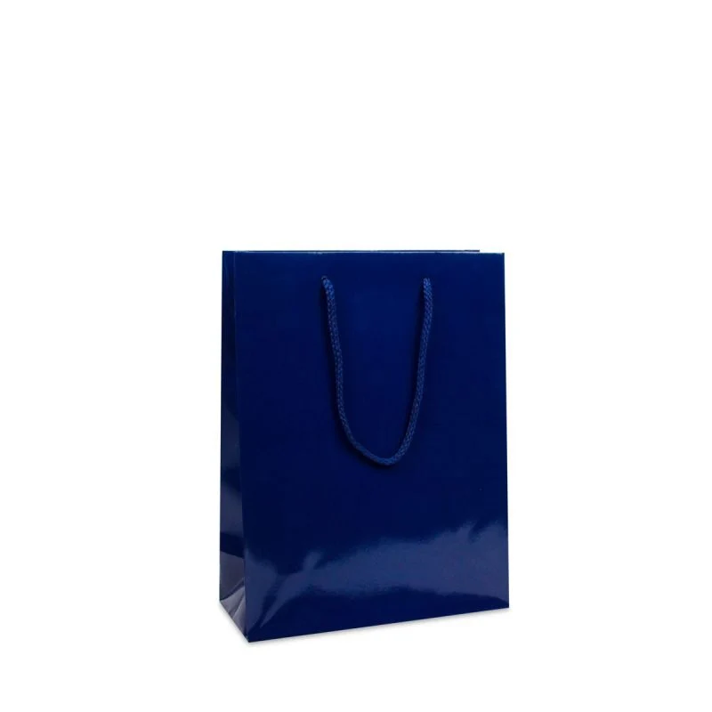 Luxuriöse Papiertaschen Glänzend 20+8x26 cm Dunkelblau (100 Stück) [FP-DPK027]