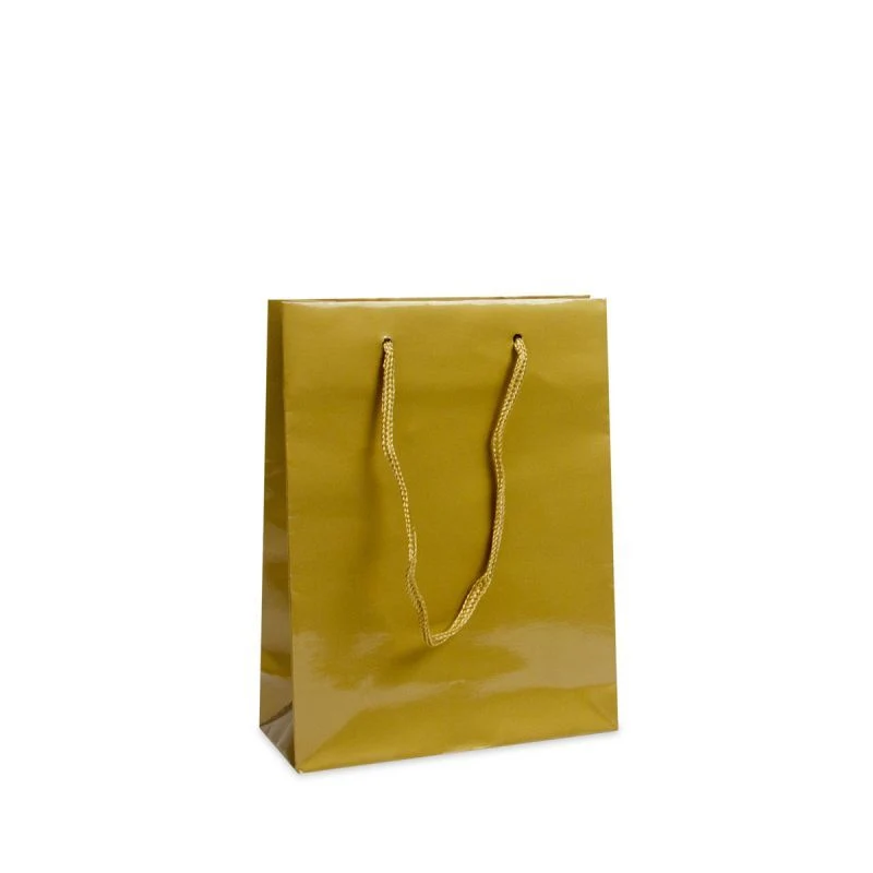 Luxuriöse Papiertaschen Glänzend 20+8x26 cm Gold (100 Stück) [FP-DPK026]
