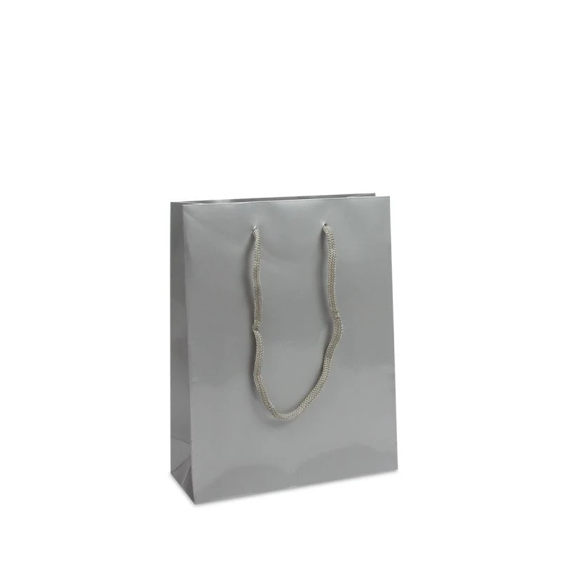 Luxuriöse Papiertaschen Glänzend 20+8x26 cm Silber (100 Stück) [FP-DPK025]