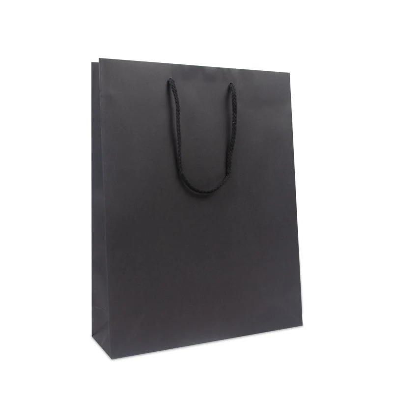 Luxuriöse Papiertaschen Kraftpapier 31+10x40 cm Schwarz (100 Stück) [FP-DPK114]