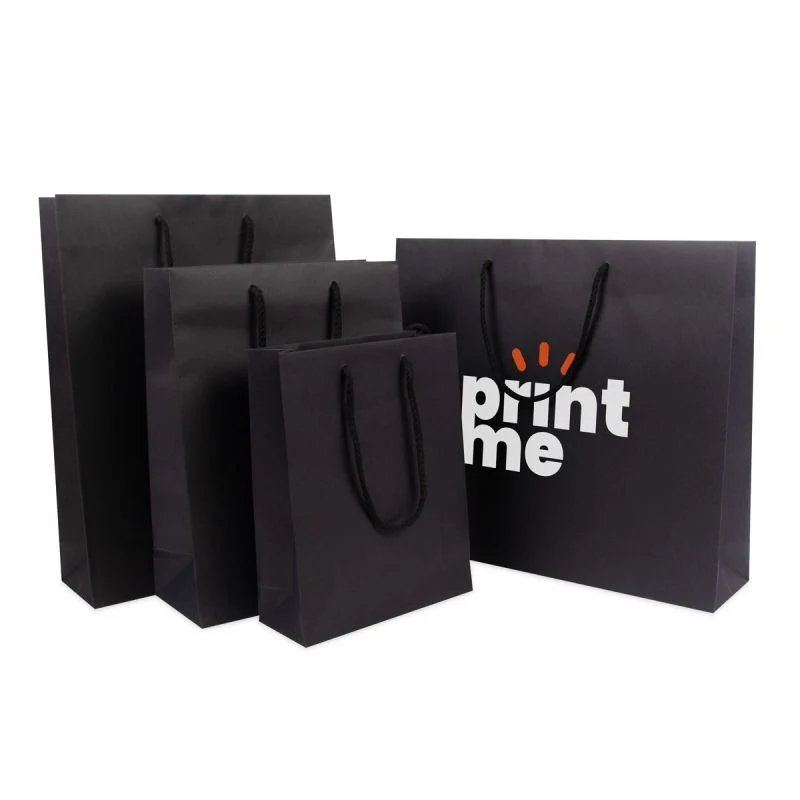 Luxuriöse Papiertaschen Kraftpapier 20+8x26 cm Schwarz (100 Stück) [FP-DPK112]