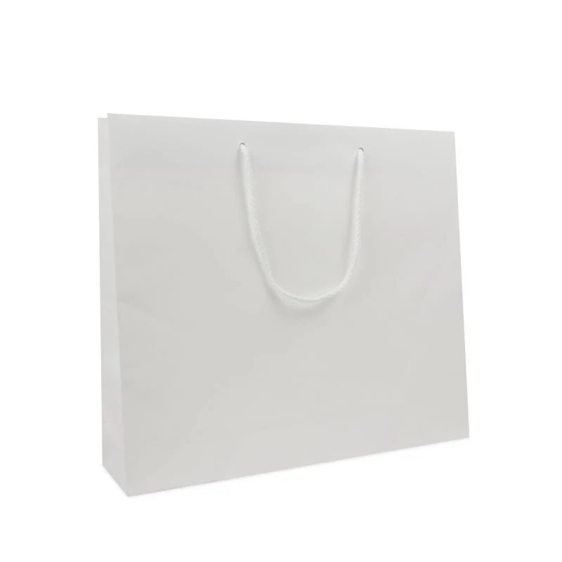 Luxuriöse Papiertaschen Kraftpapier 40+10x35 cm Weiß (100 Stück) [FP-DPK111]