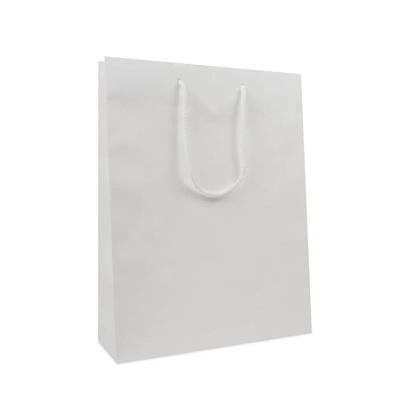 Luxuriöse Papiertaschen Kraftpapier 31+10x40 cm Weiß (100 Stück) [FP-DPK110]