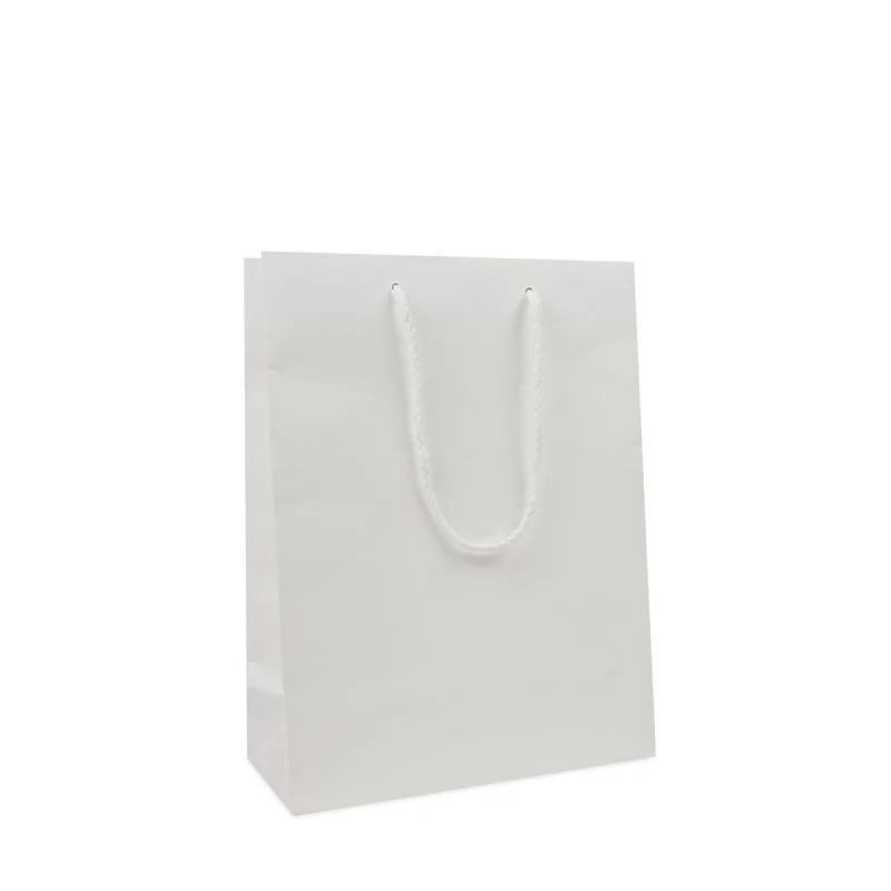 Luxuriöse Papiertaschen Kraftpapier 25+11x33 cm Weiß (100 Stück) [FP-DPK109]