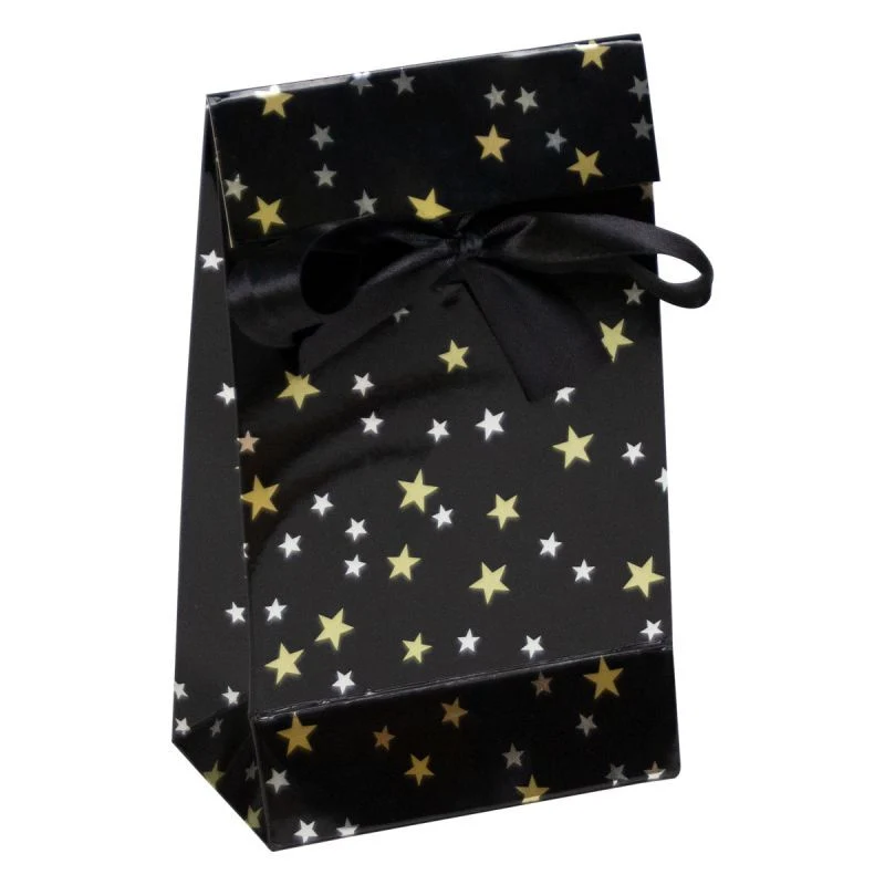 Luxuriöse Papier-Weihnachtsgeschenktüten - Stars 12+7x20 cm Schwarz (100 Stück) [FP-KDS003]