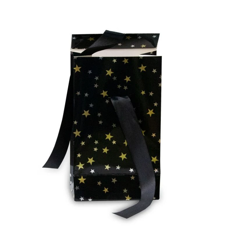 Luxuriöse Papier-Weihnachtsgeschenktüten - Stars 12+7x20 cm Schwarz (100 Stück) [FP-KDS003]