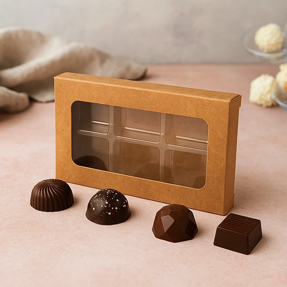 Schachteln für handgemachte Süßigkeiten für 6 Stück 7x1.4x10.5cm Kraft (25 Stück) [CNDY275]