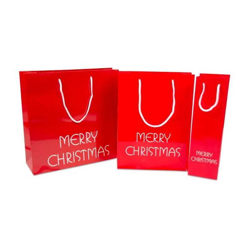 Luxuriöse Papier-Weihnachtstaschen - Merry Christmas 26+10x35 cm Rot (100 Stück) [FP-TOP993]