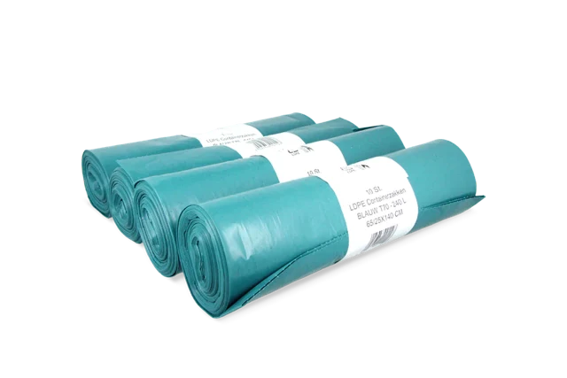 Müllsäcke 240 liter 65/25x140cm 10 Rolls mit 10 Beuteln blau (100 Beutel) [TK-9988015]