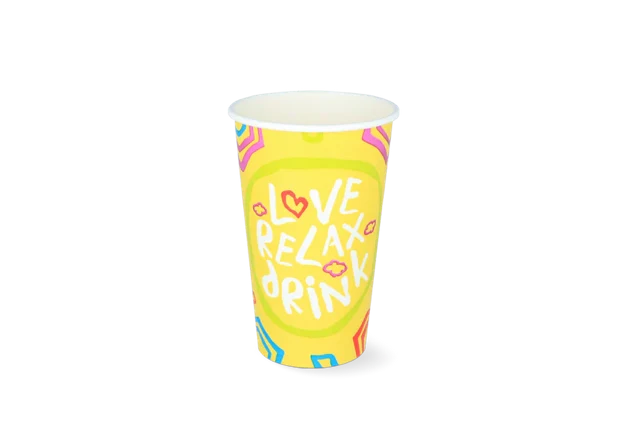 Milchshake-Becher Karton mittel 450ml Ø9 cm 16oz Yellow FSC®Mix (500 Stück) [TK-9987534]